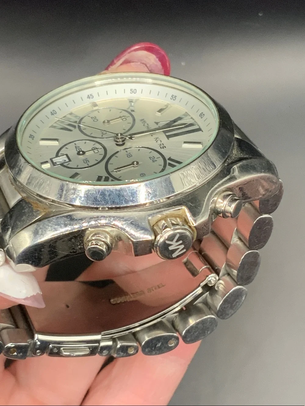 Michael Kors Silver Men's Chronograph Watch with White Dial